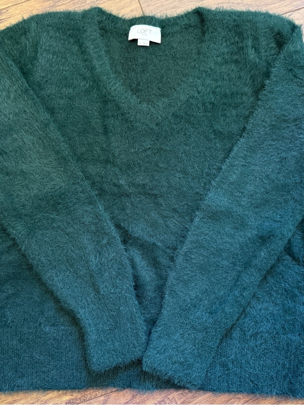 LOFT Green Fuzzy V-Neck Sweater Size S